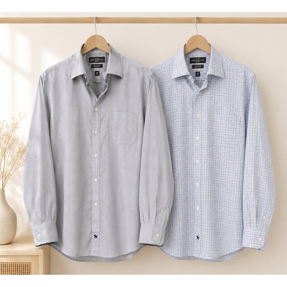 Hart Schaffner Marx Mens 16.5/35 Pima Cotton Non-Iron Herringbone Dress 2 Shirts